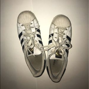 black and white adidas superstar | dirty | worn |